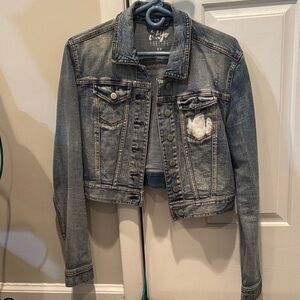 Juniors Blue Distressed Denim Jacket